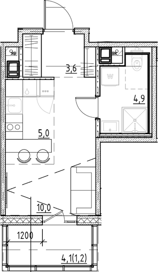 Квартира студия 24.7 м², 3/9 эт., ЖК «Янила Форест»